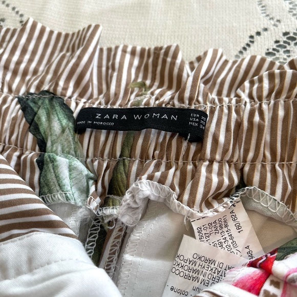 Zara Brown Striped Floral Pants - Picture 3 of 10
